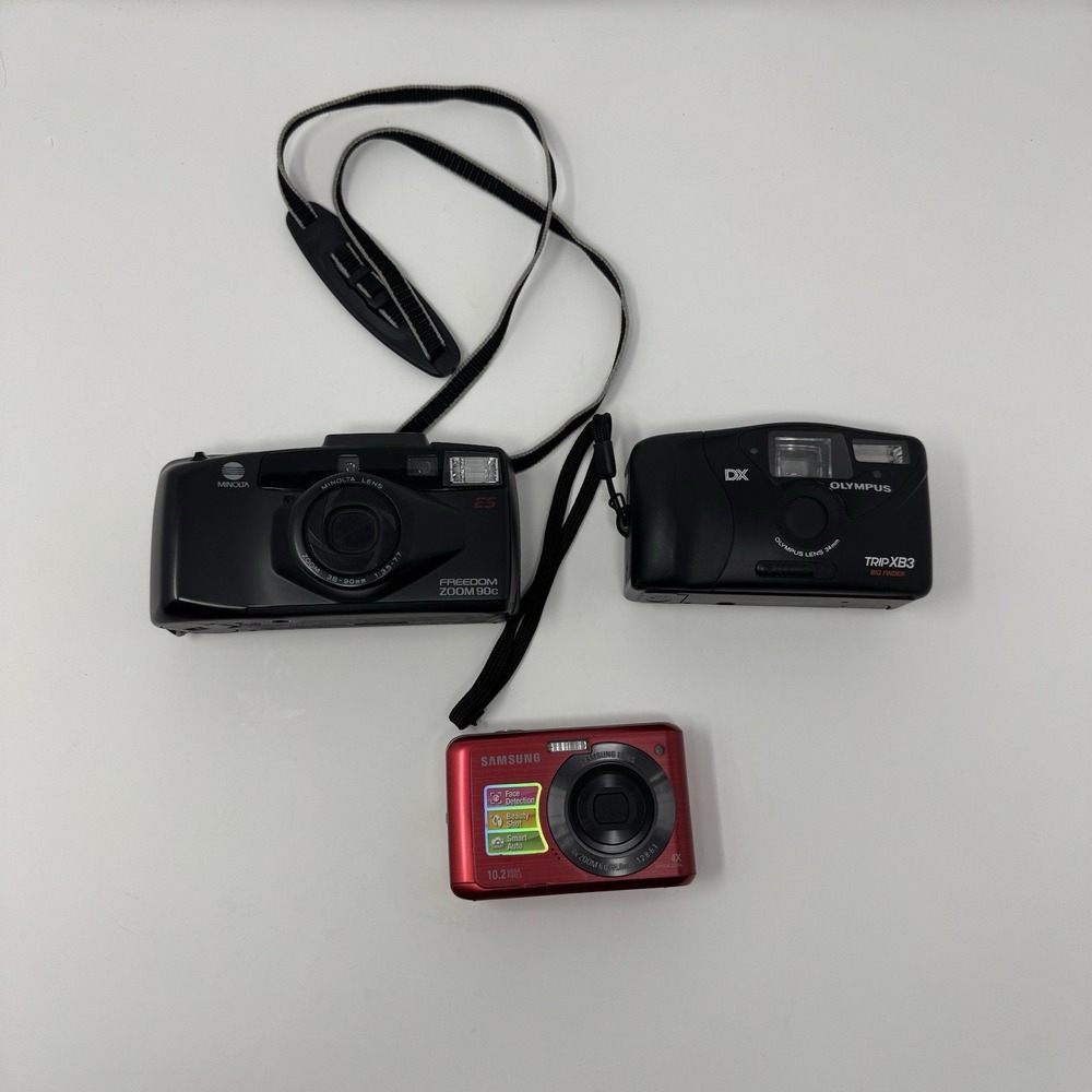 FOR PARTS Lot 3 Cameras Samsung SL35/Olympus Trip XB3/Minolta Freedom Zoom 90c